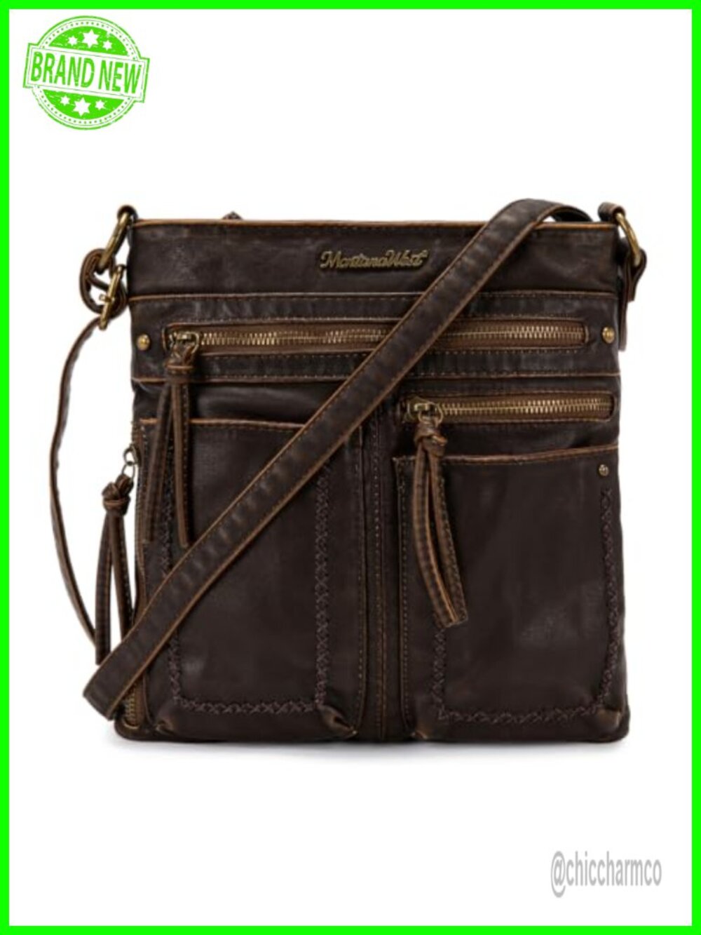Washed Vegan Leather Crossbody Bag Multi Pocket Shoulder Purse
